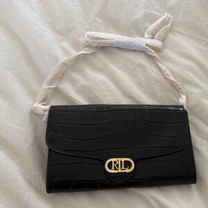 Ralph Lauren Black Croc-Embossed Clutch